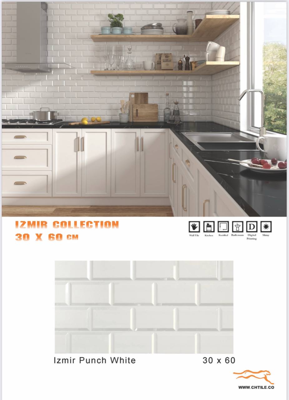 کاشی ازمیر آجرنما سفید براق 30×60